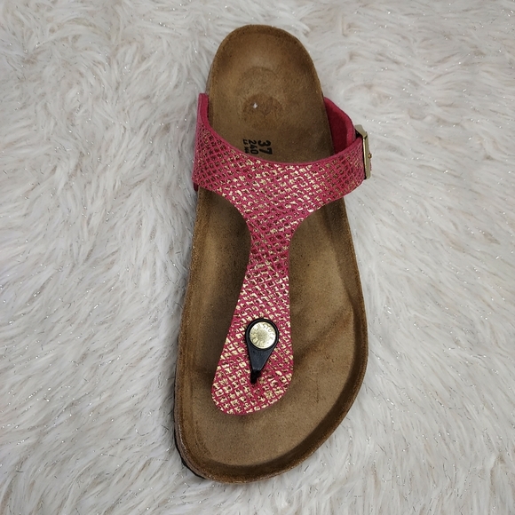 Birkenstock Women's Shiny Python Gizeh Toe-Post Sandals Fuchsia - Picture 5 of 10